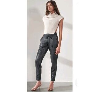 Raffaello Rossi Candy Jogger Pants Black Faux Leather Size 38 W 32